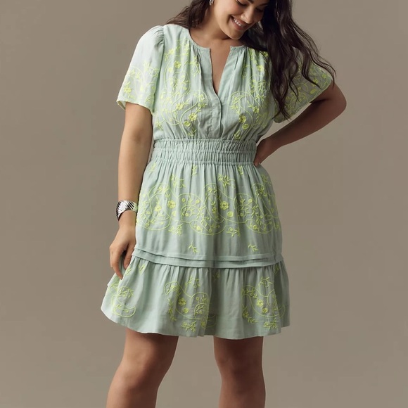 Anthropologie The Somerset Mini Dress Embroidered Linen Edition - Picture 14 of 16